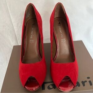 Tamaris Elegant Red Peep Toe Heels